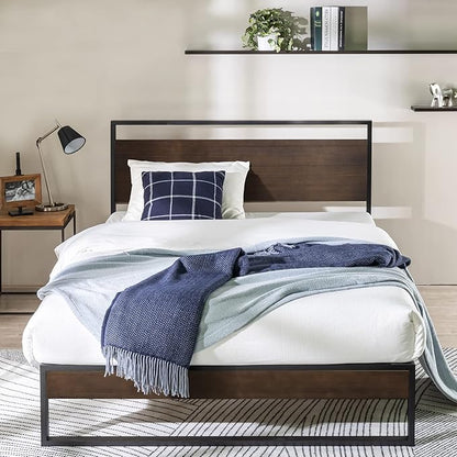 ZINUS Suzanne 44 Inch Bamboo and Metal Platform Bed Frame, Solid Steel Construction, No Box Spring Needed, Wood Slat Support, Easy Assembly, Grey Wash, King