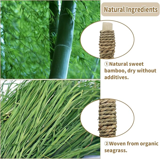 Fhiny 18 PCS Guinea Pig Chew Toys, Natural Seagrass Sweet Bamboo Molar Sticks for Teeth Bunny Chew Toys Cage Accessories for Rabbit Bunny Guinea Pig Chinchilla Hamster-Mewly Pet