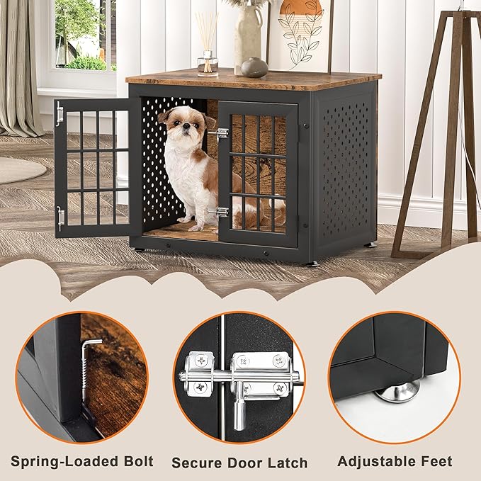 26" Heavy Duty Dog Crate Furniture for Small Dogs, Metal Kennel for High Anxiety Dogs, Chew Proof Pet Cage Indoor, Decorative Dog Kennel End Table-Mewly Pet