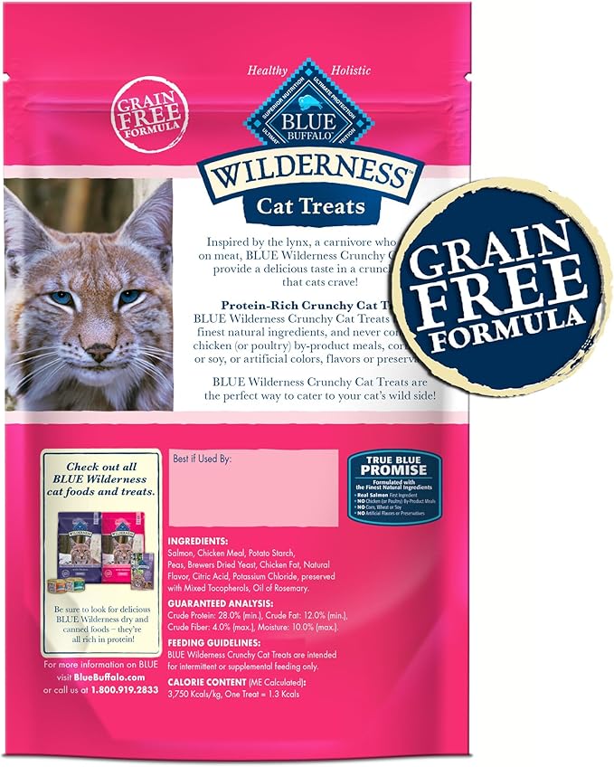 Blue Buffalo Wilderness High Protein Crunchy Cat Treats, Made with Natural Ingredients, Tasty Salmon Flavor, 2-oz Bag (Pack of 12)-Mewly Pet