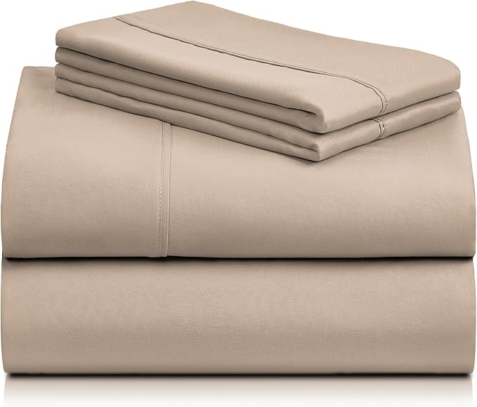 LuxClub 4 PC California King Sheet Set, Breathable Luxury Bed Sheets, Deep Pockets Wrinkle Free Cooling Sheets Machine Washable Hotel Bedding Silky Soft - Light Khaki Cal King