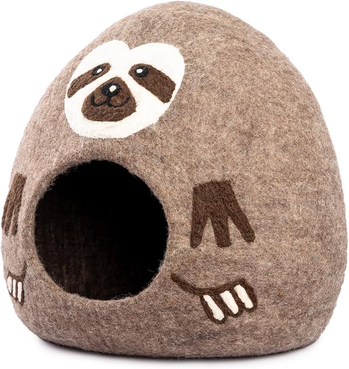 Luxurious Eco-Friendly Merino Wool Cat Cave Bed Sloth - Foldable Hideaway Pod for Indoor Cats - Premium Felt Kitten Beds - Covered Cat House for Ultimate Cozy Comfort by Woolygon-Mewly Pet