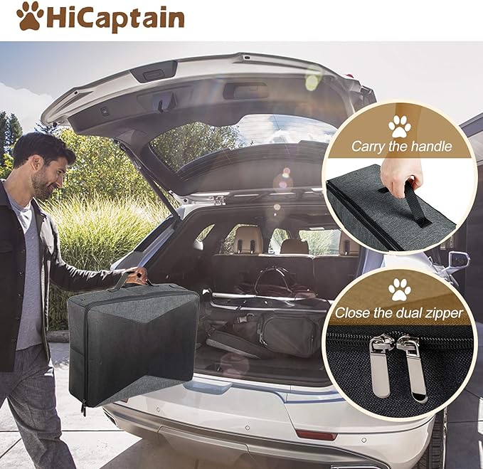 HiCaptain Portable Litter Box for Cats, Cat Travel Litter Box with Lid and Handle Standard Portable Collapsible Litter Carrier for Cat (M,Black/Gray)-Mewly Pet