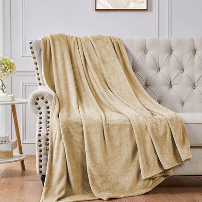 Walensee Fleece Blanket Plush Throw Fuzzy Lightweight (XL-Twin Size 66x90 Tan Camel/Taupe) Super Soft Microfiber Flannel Blankets for Couch, Bed, Sofa Ultra Luxurious Warm and Cozy for All Seasons