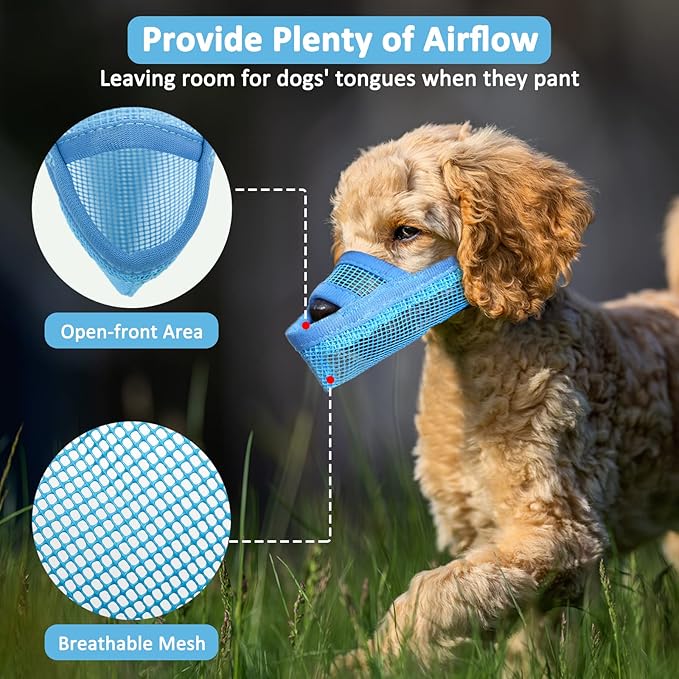Crazy Felix Nylon Dog Muzzle for Small Medium Large Dogs Dachshund Beagle Poodle Labrador, Air Mesh Breathable and Drinkable Pet Mouth Guard for Anti-Biting Chewing Scavenging(M, Blue)-Mewly Pet