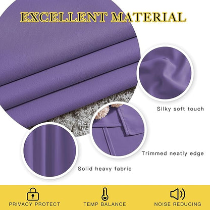 NICETOWN Lilac Purple Curtains 110 inches Long, Grommet Thermal Insulated Blackout Curtains Privacy Window Treatments Sound Reducing for Bedroom/Living Room, W66 x L110, 2 Panels