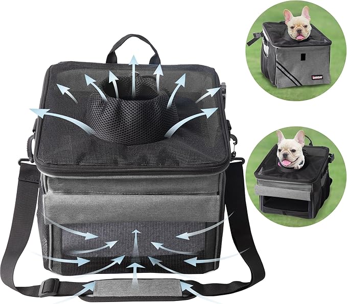 Pet Carrier Bicycle Basket Bag Pet Carrier/Booster Backpack for Dogs and Cats with Big Side Pockets,Comfy & Padded Shoulder Strap,Travel with Your Pet Safety（Titanium）-Mewly Pet