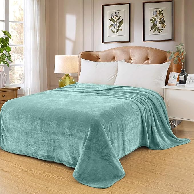 Fleece Blankets for All Season - Premium Lightweight Anti-Static Throw for Travel Size Bed Extra Soft Brush Fabric Warm Sofa Thermal Blanket 51" x 60"(Sage Green)