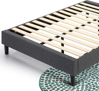 ZINUS Curtis Upholstered Platform Bed Frame, Mattress Foundation, Wood Slat Support, No Box Spring Needed, Easy Assembly, Grey, Queen