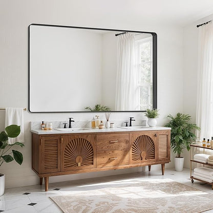 Suidia Bathroom Mirror, 60" x 36" Wall Mirror Metal Framed, Bathroom Vanity Mirror for Living Room Bedroom Bathroom Entryway, Black, Rounded Corner Style