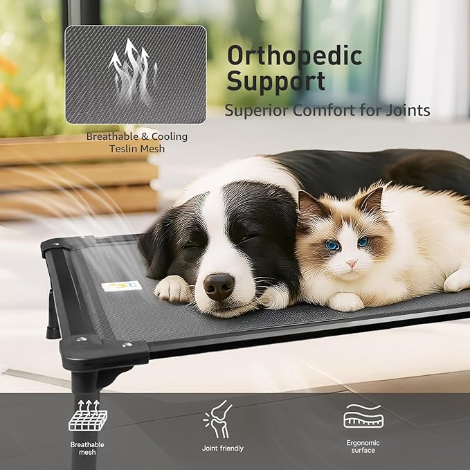 Sytopia 42'' Outdoor Elevated Dog Bed for Large Dogs, Chew-Proof Pet Camping Raised Cot with Breathable Mesh - Durable Frame, Cooling Hammock Bed, Non-Slip Feet, Waterproof, Easy Clean-Mewly Pet