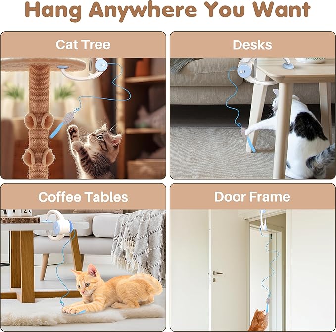 Interactive Cat Toys Rechargeable, Feather Toy for Indoor Cat, Hanging Retractable Teaser Toy, Automatic Kitten Play Chase Exercise Toys with Three Plush Mouse, USB Powered (Blue)-Mewly Pet