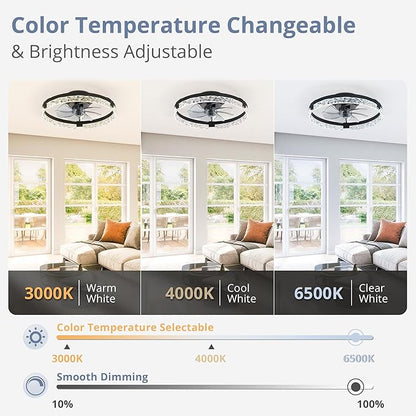 LEDIARY 2 Pack 20 Inch Low Profile Ceiling Fan with Lights and Remote, Dimmable Fandelier Ceiling Fans, Black Modern Flush Mount Ceiling Fan with 3 Color Temperature Change and 6 Speeds