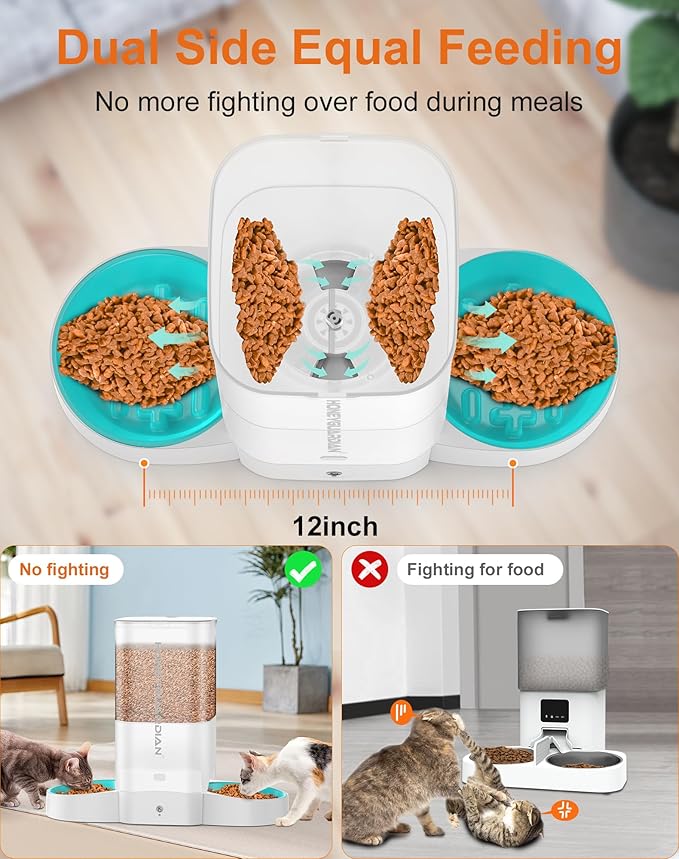 HoneyGuaridan 5L Automatic Cat Feeder for Two Cats, 2.4G WiFi Enabled Smart Feed Pet Feeder with Slow Feeder Bowl,APP Control Dispenser, Dual Power Supply,Desiccant Bag,10s Meal Call White-Mewly Pet