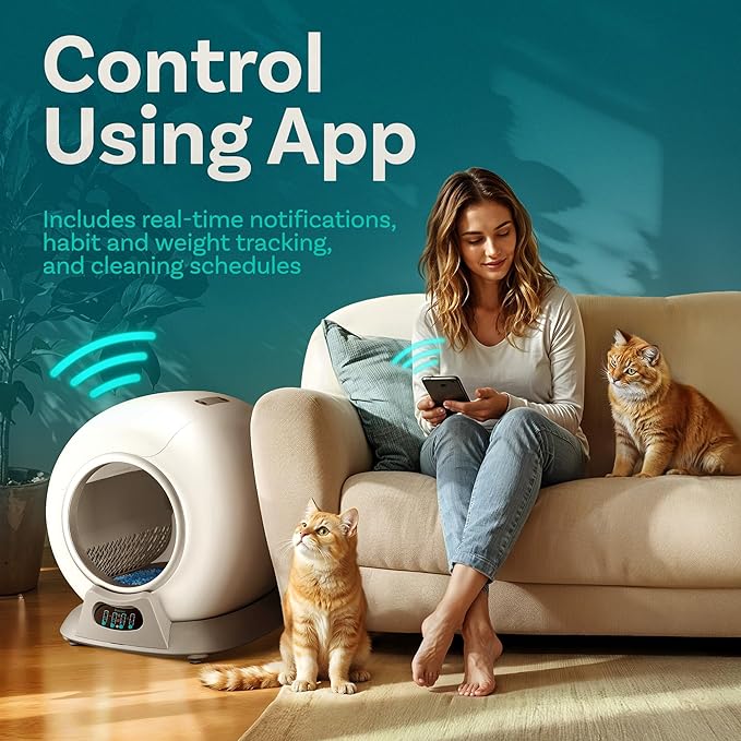 Self Cleaning Litter Box with Auto Safety Sensors for Multiple Cats - Automatic Cat Litter Box Self-Cleaning - Covered Odor Removal with APP Control - Compatible On All WiFi - Electric Robot-Mewly Pet