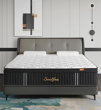 Queen Mattress,12 Inch Queen Size Mattresses Memory Foam Hybrid Black Mattress in a Box,with Provide Support and Improve Sleep Mattresses,Medium Firm,CertiPUR-US.