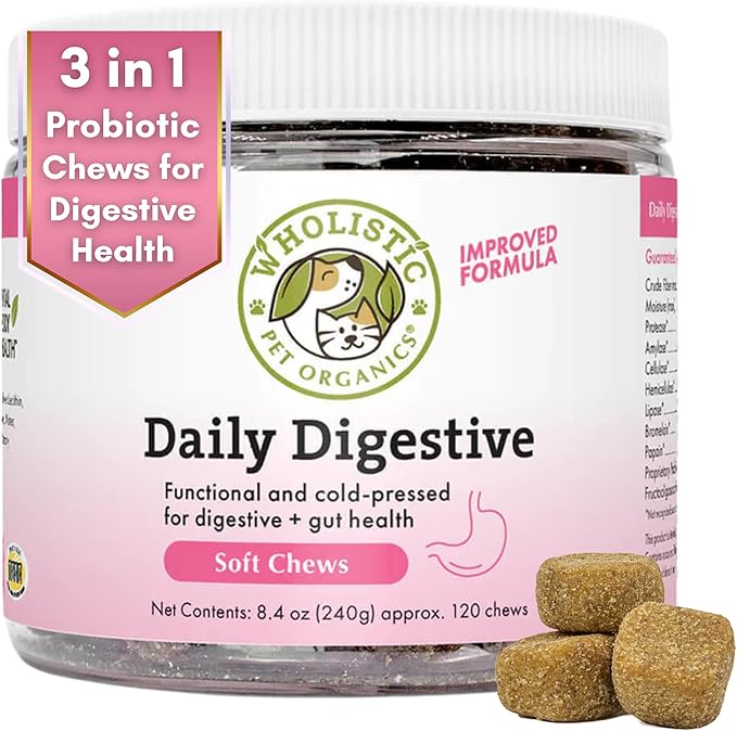 Wholistic Pet Organics:Dog Probiotics and Digestive Enzymes-Probiotic Chews for Dogs Digestive Health,Support Gut Health Immune Supplement Prevents Dog Digestive Problems (Original, 120 Count)-Mewly Pet