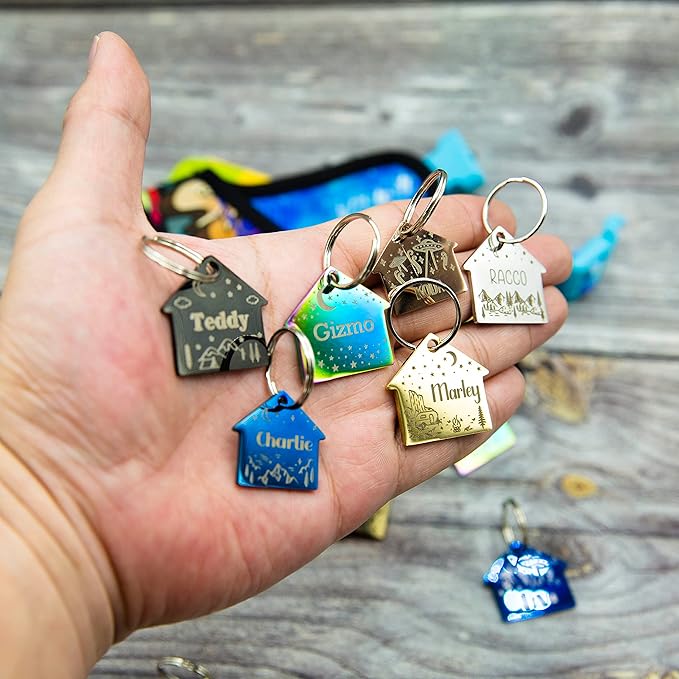 Personalized Dog Tag with 5 Lines of Custom Deep Engraved Durable Stainless Steel Pet ID Name Tag Designer Small Size House-Mewly Pet