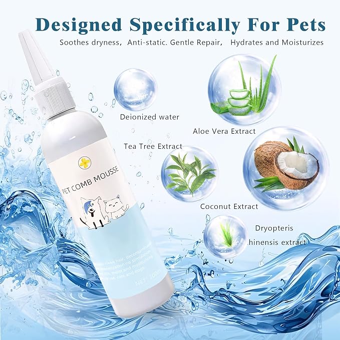 Pet Steam Brush Spray Refill for Dogs & Cats – Concentrated Waterless Shampoo, 3-in-1 Grooming Spray Comb Mist, 2*Shampoo(Steam Brush not Included)-Mewly Pet