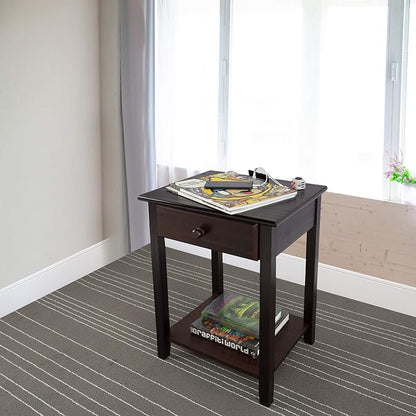 Casual Home Owl Night Stand with USB Port Charging Station and Drawer, 17.5"W x 14.25"D x 24.5"H, Espresso