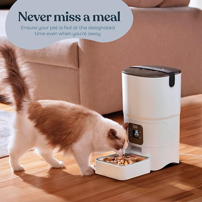Smart Automatic Cat Feeder - 6-L Reliable Automatic Cat Food Dispenser with Display LCD Screen for Easy Set Up - (White)-Mewly Pet
