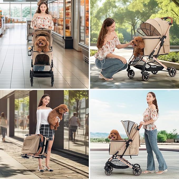 Medium Dog Stroller, Kenyone Pet Stroller for Medium Dogs Up to 55lbs, Lightweight Aluminum Frame, One Click Folding, Large Cat Stroller with No Zip Entry, Detachable Mesh, Multiple Pockets-Mewly Pet