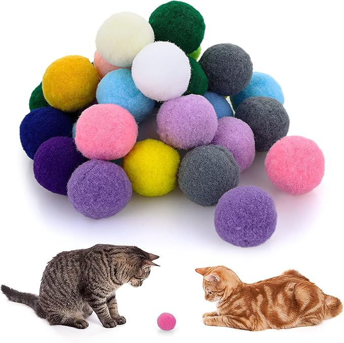 Molain Large Cat Toy Balls, Soft Cat Balls 1Inch Kitten Pom poms Ball Cat Play Toy (30 Pcs)-Mewly Pet