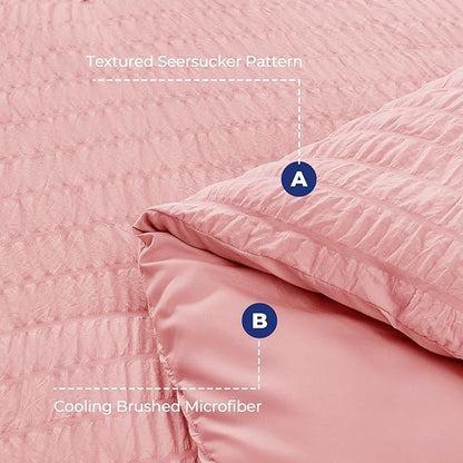 HYMOKEGE Rose Pink Twin Comforter Set Seersucker 5 Pieces, All Season Luxury Bed in a Bag for Bedroom, Bedding Set with Comforter, Sheets, Pillowcase & Sham
