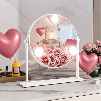 10"x10" Lighted Makeup Mirror, Hollywood Vanity Mirror with 3 Dimmable LED Bulbs, Dimmable Touch Screen, Light up Mirror, Portable Travel Mirror, 360° Rotation, White