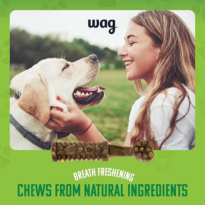 Amazon Brand - Wag Dental Chews - Green Dental Brush for Dogs, Large, Unflavored, 24 Count (Pack of 1)-Mewly Pet