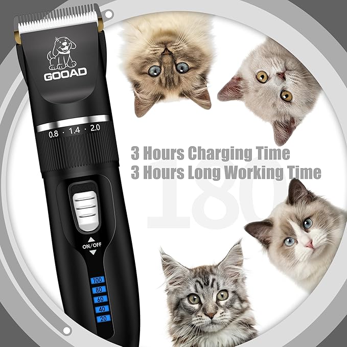 Cat Clippers, Professional Cat Grooming Kit, Cordless Cat Grooming Clippers for Thick Coats, Cat Hair Trimmer, Low Noise Cat Shaver Clippers, Quiet Pet Hair Clippers Tools for Cats Dogs (Black)-Mewly Pet