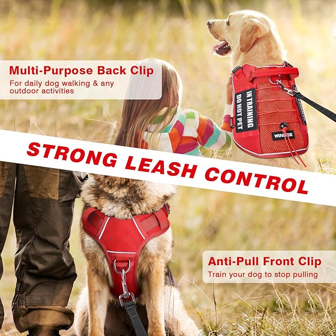 WINSEE Service Dog in Training Mesh Harness with 10 Pet Patches, Soft Air Mesh Breathable Tactical Dog Molle Vest, Reflective Military Pet Vest for Walking Hiking for Large Dogs-Mewly Pet