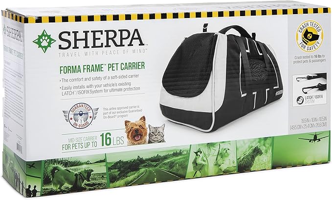 Sherpa Forma Frame Crash-Tested Travel Pet Carrier, Airline Approved & Guaranteed On Board - Black, Medium-Mewly Pet