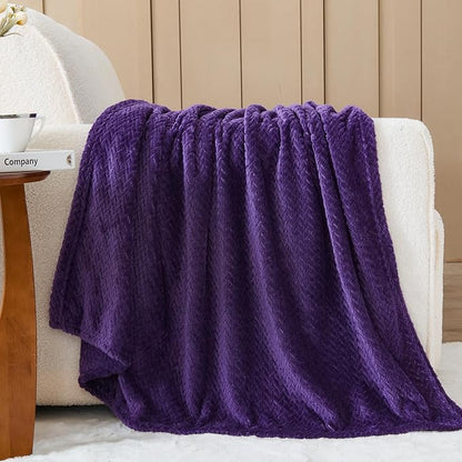 NEWCOSPLAY Super Soft Throw Blanket Dark Purple Premium Silky Flannel Fleece Leaves Pattern Lightweight Bed Blanket All Season Use (Dark Purple, Throw(50"x60"))