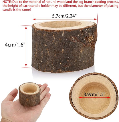 OwnMy Set of 24 Wooden Tea Light Candle Holders Votive Candle Holders, Rustic Wooden Pillar Candle Stands Vintage Tealight Holders Set Candle Centerpieces for Dining Table Wedding Party, 1.6" H