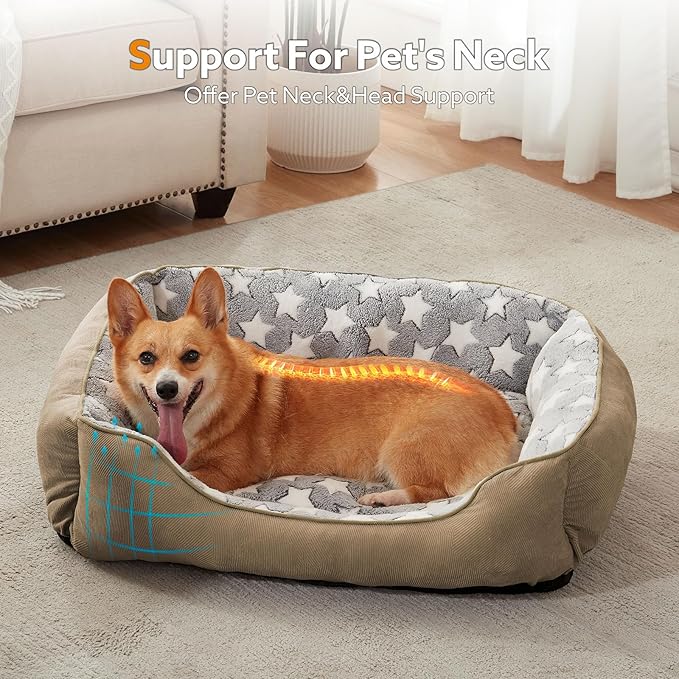 SIWA MARY Large Dog Bed - Rectangle XL, Washable, Non-Slip Bottom, L(35"x25"x9") Brown-Mewly Pet