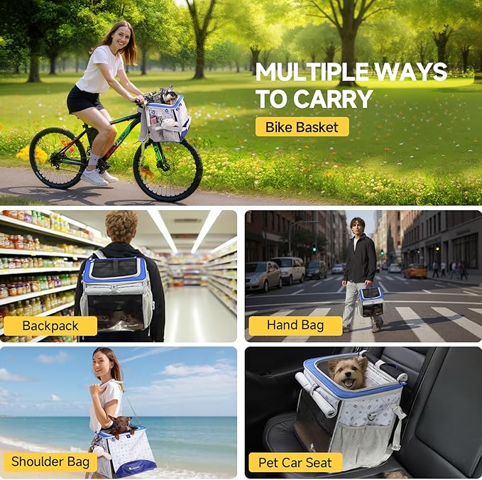 Cat and Dog Backpack Carrier, Breathable Cycling Pet Bag with Mesh Ventilation, Portable Outing Traveling Pet Bag with Top Waterproof Fabric for Small, Medium Cats, Small Dogs, Blue-Mewly Pet