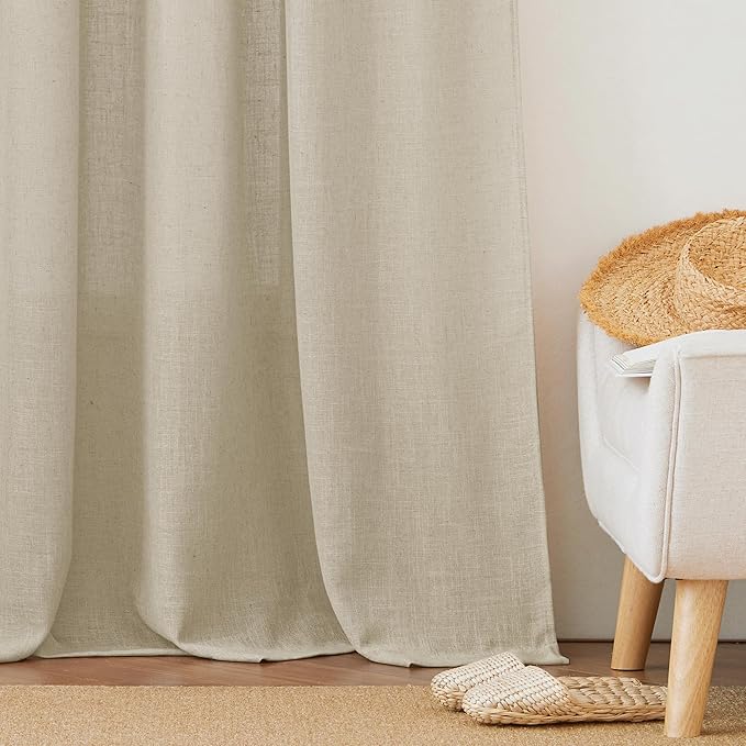 RYB HOME Linen Sheer Curtain - Large Backdrop Curtain Extra Wide Panel for Living Room Girls Bedroom Foyer Doorway Dining Sliding Glass Door, Warm Beige, W 100 X L 95 Long, Set of 1,Adult