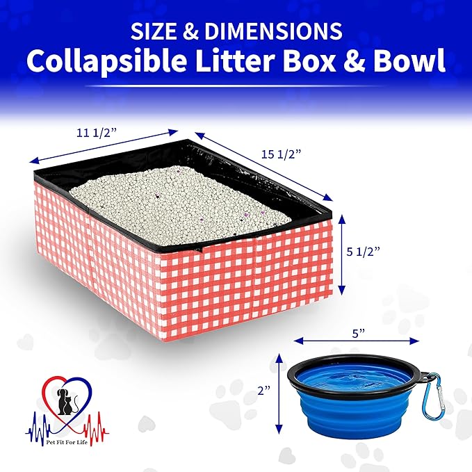 Pet Fit For Life - Vibrant Collapsible Travel Cat Litter Box - Portable, Foldable, Compact Design with Bonus Water Bowl - Ideal for Car & Camping - Reusable, Cats Safe - Coral, (16"x12"x5")-Mewly Pet
