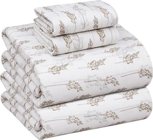 RUVANTI Flannel Sheets Queen Size - 100% Cotton Double Brushed Bed Sheets, Deep Pockets 16 Inches Queen Sheet Set, All Seasons Breathable & Extra Soft - Warm & Cozy, 4 Piece, Dried Straw