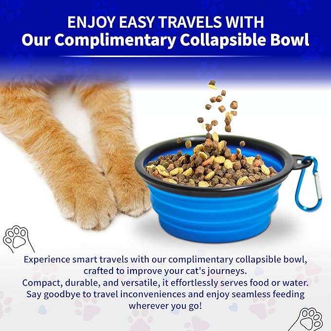 Pet Fit For Life - Vibrant Collapsible Travel Cat Litter Box - Portable, Foldable, Compact Design with Bonus Water Bowl - Ideal for Car & Camping - Reusable, Cats Safe - Blue, (16"x12"x5")-Mewly Pet