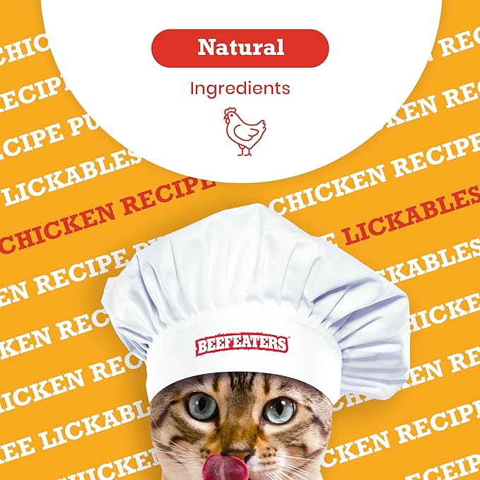 Beefeaters Cat Treats Lickable Puree 1.59oz (12-Pack) – Chicken, Grain-Free, Taurine-Enriched, Ideal for Training & Interactive Feeding-Mewly Pet