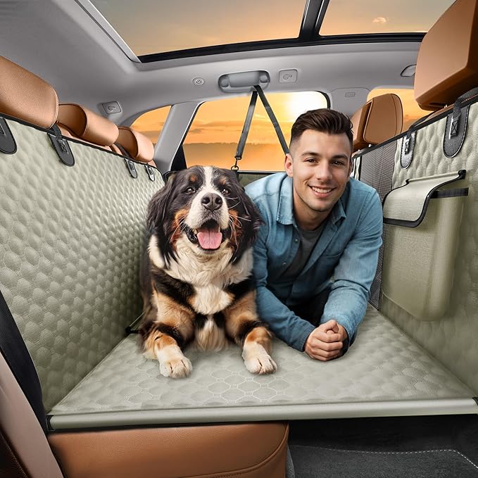 Back Seat Extender for Dogs, Heavy Duty Dog Car Seat Cover for Back Seat and Aggressive Chewer, Large Hard Bottom Car Seat Cover for Dogs, Dog Hammock for Car, Travel Pet Car Bed for Car, SUV, Truck-Mewly Pet