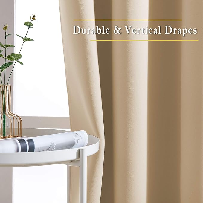 NICETOWN Biscotti Beige Curtains 84 inch Length 2 Panels, Grommet Thermal Insulated Window Treatments Light & Sound Reducing Drapes for Living Room/Bedroom, W46 x L84