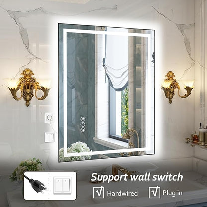 40"x 32" LED Bathroom Mirror with Black Frame, Bathroom Mirror with Lights Front and Backlit, Lighted Mirror Stepless Dimmable, Anti-Fog, Memory, LED Vanity Mirror with Lights 3 Colors