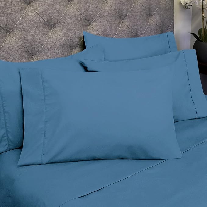 Queen Sheets Denim - 6 Piece 1500 Supreme Collection Fine Brushed Microfiber Deep Pocket Queen Sheet Set Bedding - 2 Extra Pillow Cases, Great Value, Queen, Denim