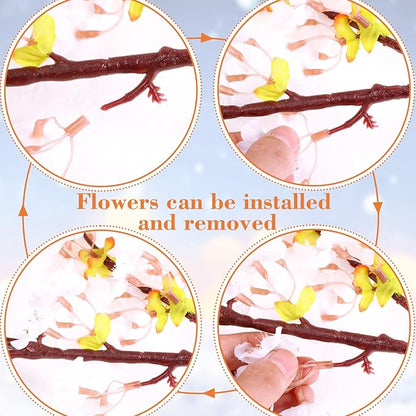 Giegxin Set of 8 Silk Cherry Blossom Branches Cherry Blossom Tree Stems Long Stem Artificial Flowers for Tall Vase Flowers for Home Wedding Vase Floral Arrangements, 39.37 Inch(White)