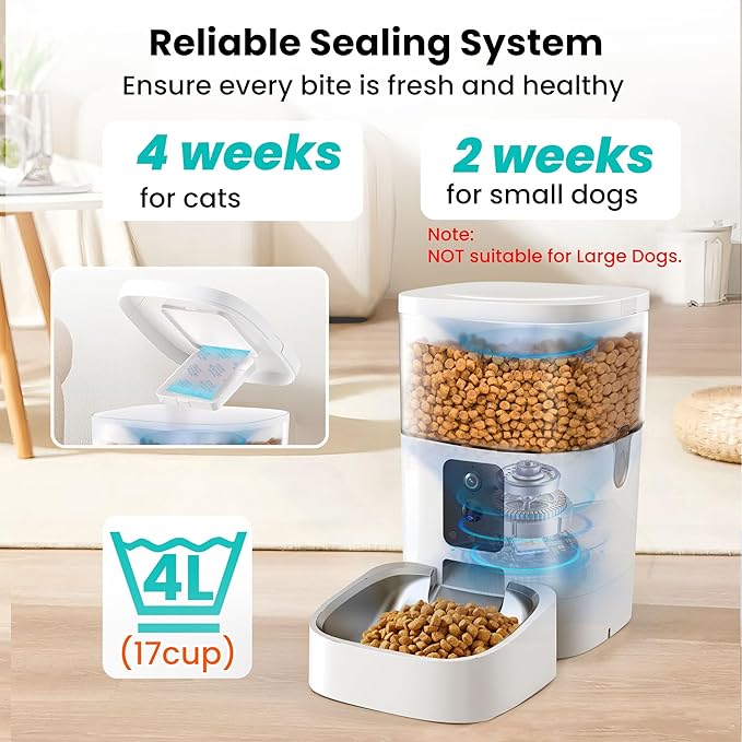 Automatic Cat Feeder with Dual Camera, 5G WiFi Pet Food Dispenser with 2-Way Audio, 2K HD Video with Night Vision, Easy APP Operation, AI Pet Motion Capturing, for Cat Dog Small Pet-Mewly Pet