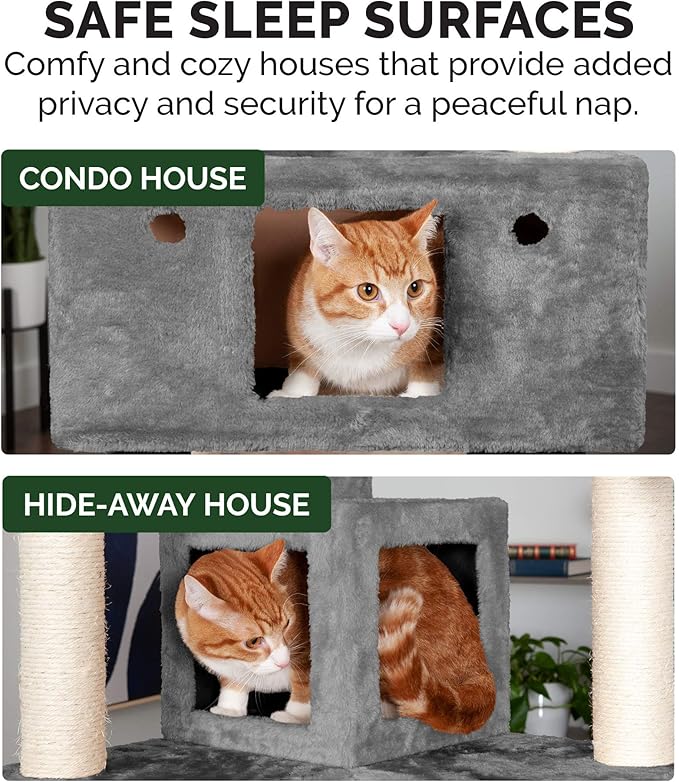 Furhaven 69.3" Tall Cat Tree for Indoor Cats, Ft. Sisal Scratching Posts, 2x Cat Condos, & Toys - Tiger Tough Double Decker Interactive Playground Tower - Silver Gray, One Size-Mewly Pet