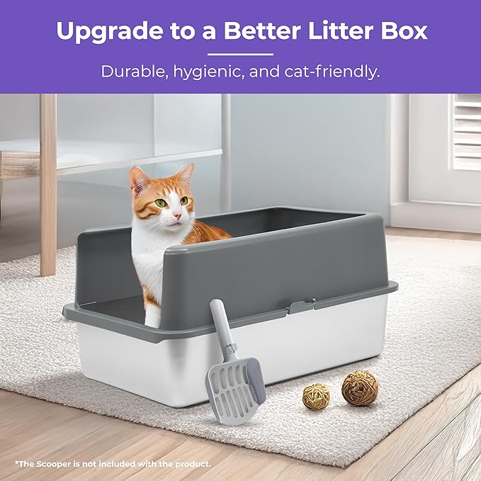 iPrimio Stainless Steel Litter Box - Cat Litter Box Enclosure with Enclosed Sides for Odor Control - Durable, Rust-Resistant Metal - Easy Clean Design, Applicable for Large Cats - 2 Pack-Mewly Pet